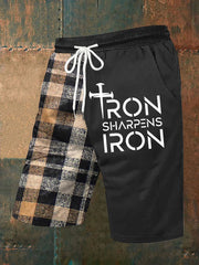 Pantalones cortos casuales con estampado "Iron Sharpens Iron" para hombre