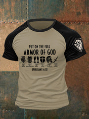 Camiseta informal de manga corta con estampado de la cruz de la fe de la armadura de Dios para hombre