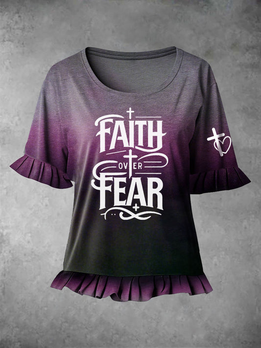 Women's Faith Over Fear Printed Casual T-Shirt