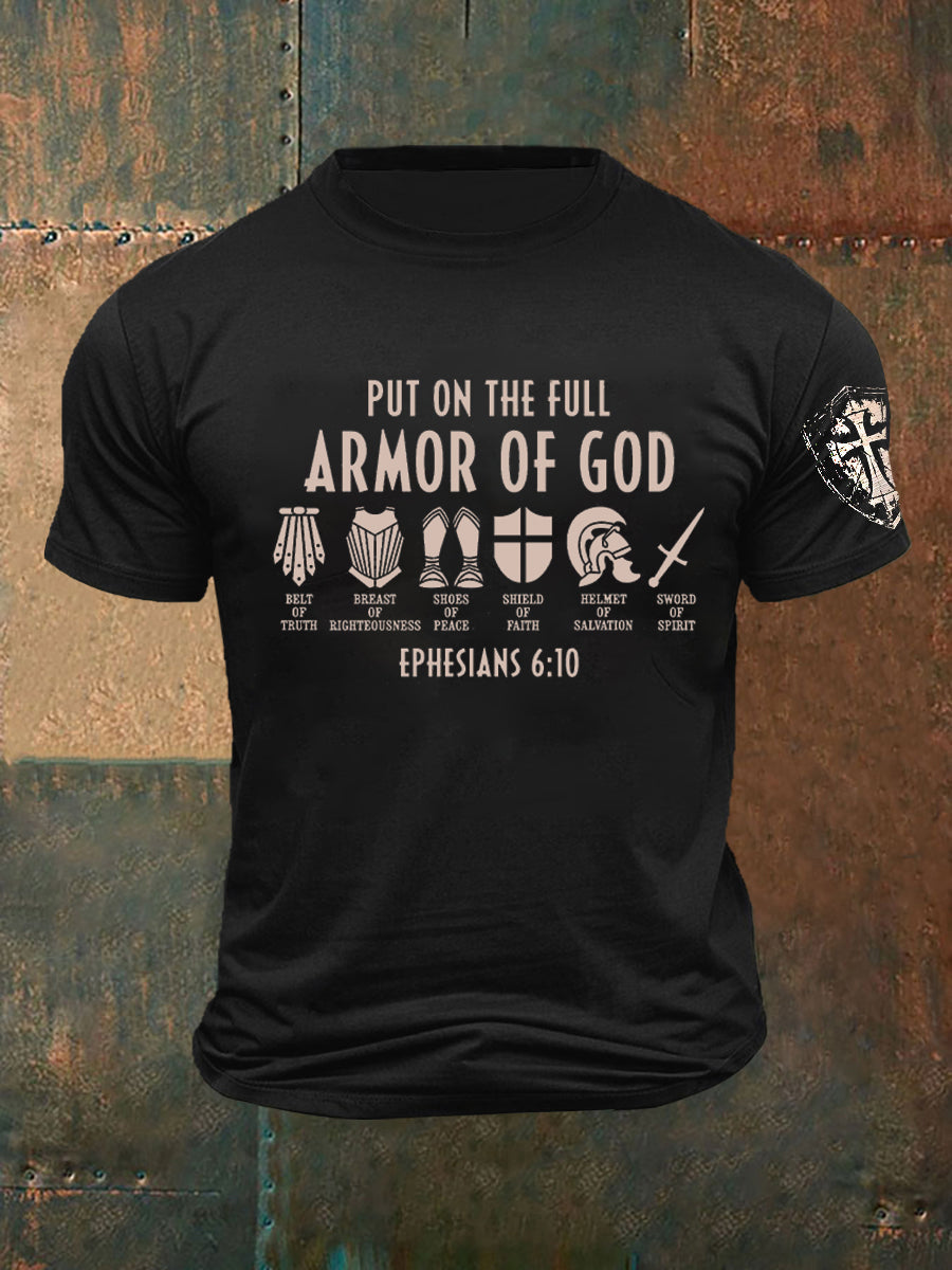 Men's Armor Of God Faith Cross Printed Casual Short Sleeves T-shirt