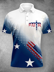 Women's Cross Faith American Flag Print Polo Shirt