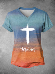 Camiseta informal con estampado de la cruz de la fe de Yeshua para mujer