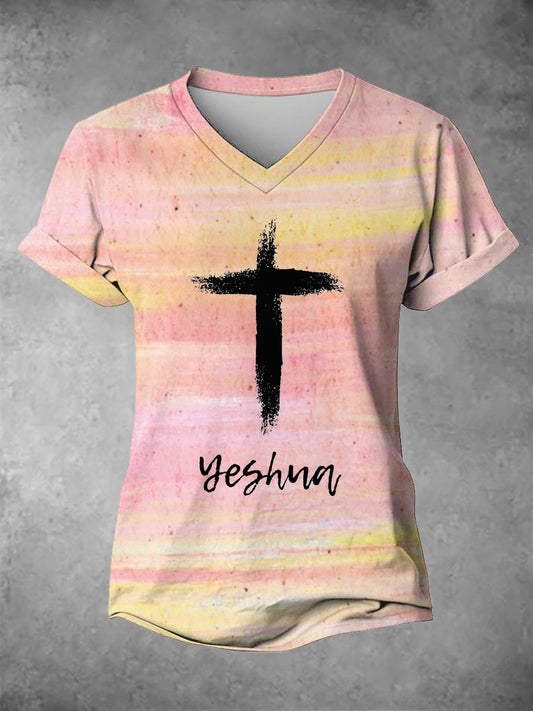 Women's Yeshua Faith Cross Printed Casual T-Shirt