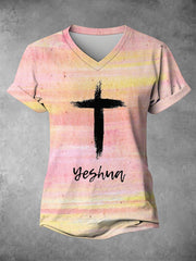 Camiseta informal con estampado de la cruz de la fe de Yeshua para mujer