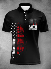 Women's Faith Over Fear American Flag Print Polo Shirt