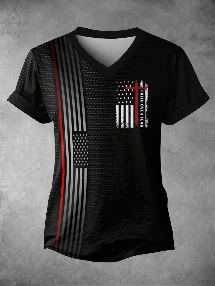 Women's Faith Over Fear American Flag Print Casual T-Shirt
