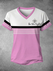 Women's Be The Light Stripes Print Christian Inspirational Casual V-Neck Tee