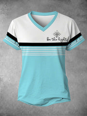 Women's Be The Light Stripes Print Christian Inspirational Casual V-Neck Tee