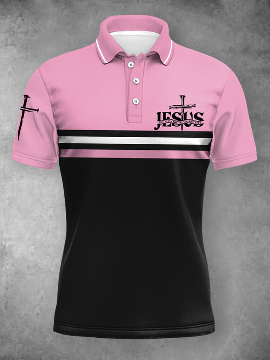 Women's Jesus Cross Faith Stripes Print Casual Polo