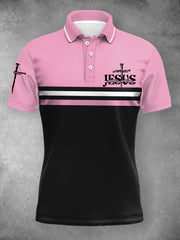 Women's Jesus Cross Faith Stripes Print Casual Polo