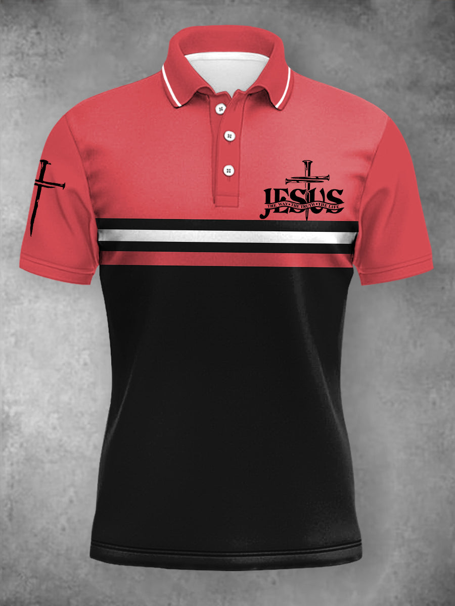 Women's Jesus Cross Faith Stripes Print Casual Polo