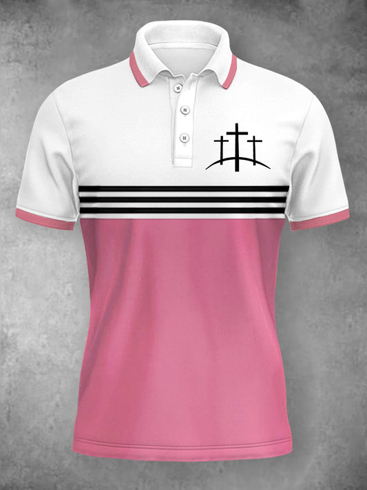 Women's Faith Cross Stripes Printed Casual Polo T-shirt