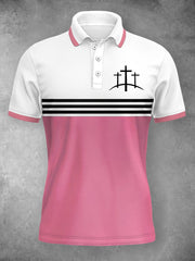 Women's Faith Cross Stripes Printed Casual Polo T-shirt