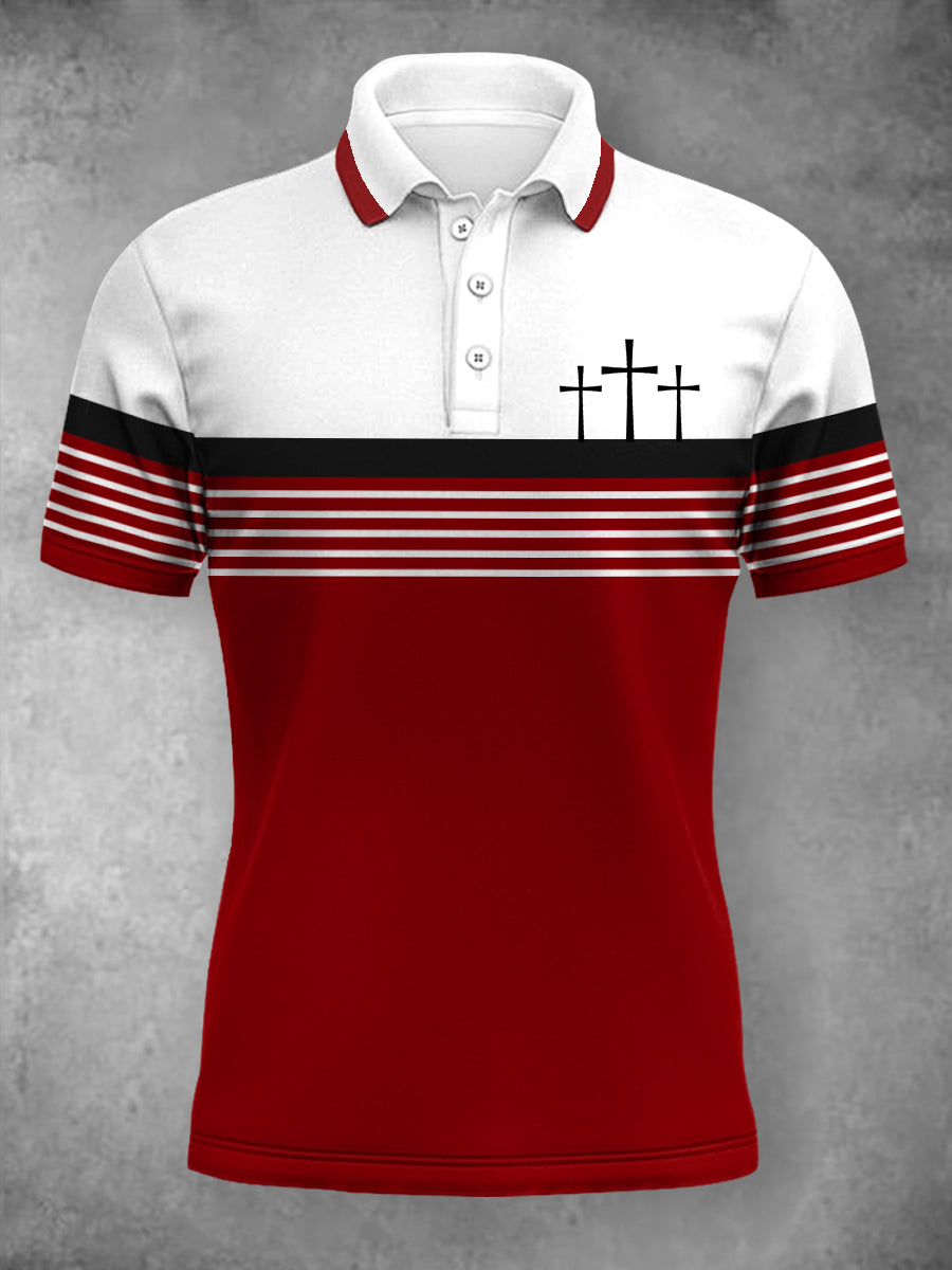 Women's Cross Faith Stripes Print Casual Polo