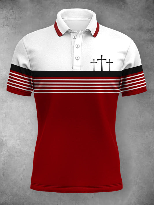 Women's Cross Faith Stripes Print Casual Polo