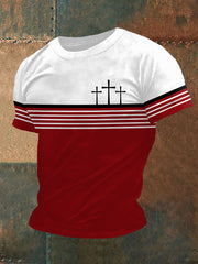 Men's Faith Cross Stripes Print Casual Tee