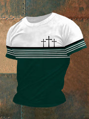 Men's Faith Cross Stripes Print Casual Tee