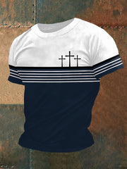 Men's Faith Cross Stripes Print Casual Tee