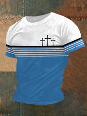 Men's Faith Cross Stripes Print Casual Tee