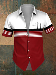 Men's Faith Cross Stripes Print Casual Shirt