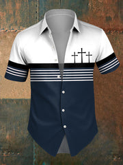 Men's Faith Cross Stripes Print Casual Shirt
