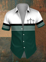 Men's Faith Cross Stripes Print Casual Shirt