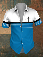 Men's Faith Cross Stripes Print Casual Shirt