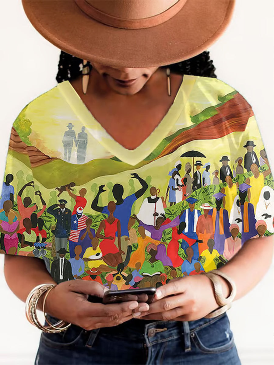 Women's Juneteenth Cheer Freedom And Independence Printed Short-Sleeved T-Shirt