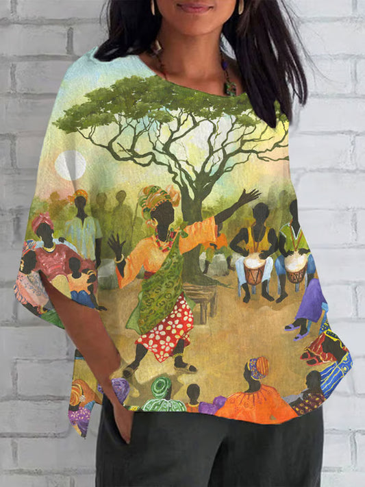 Women's Juneteenth Casual Cotton And Linen Shirt
