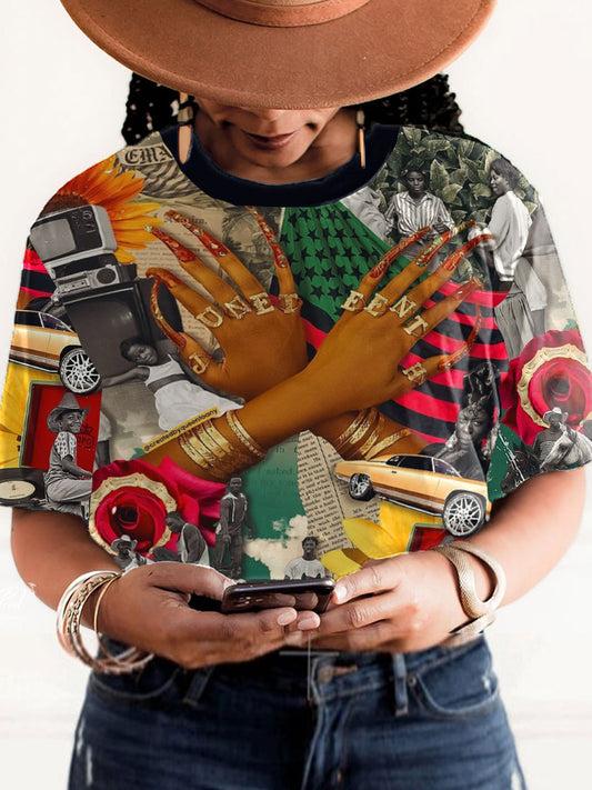 Women's Juneteeth Black History Art Printed T-shirt