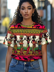 Women's Retro African Story Juneteenth Print Casual Tee