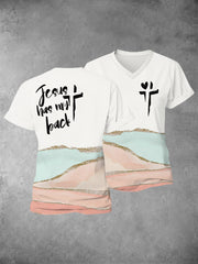 Women's Faith Cross Jesus Has My Back Printed Casual Shirt