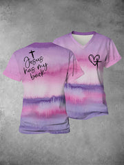 Women's Faith Cross Jesus Has My Back Printed Casual Shirt