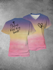Women's Faith Cross Jesus Has My Back Printed Casual Shirt