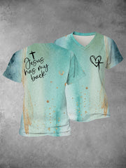 Women's Faith Cross Jesus Has My Back Printed Casual Shirt