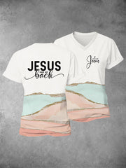 Women's Faith Cross Jesus Has My Back Printed Casual Shirt