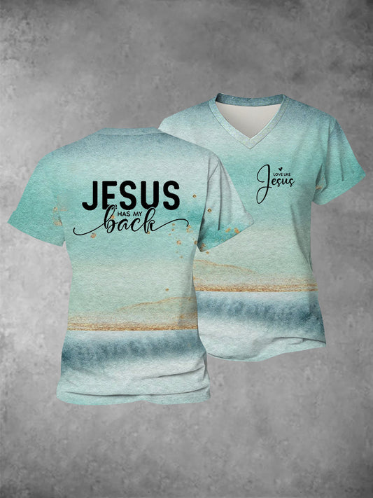 Women's Faith Cross Jesus Has My Back Printed Casual Shirt