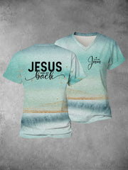 Women's Faith Cross Jesus Has My Back Printed Casual Shirt