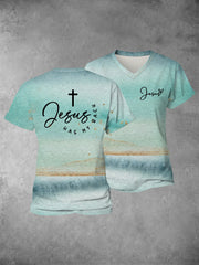 Women's Faith Cross Jesus Has My Back Printed Casual Shirt