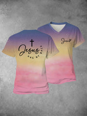 Women's Faith Cross Jesus Has My Back Printed Casual Shirt