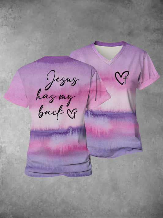 Women's Faith Cross Jesus Has My Back Printed Casual Shirt