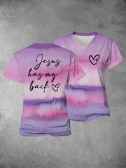 Women's Faith Cross Jesus Has My Back Printed Casual Shirt
