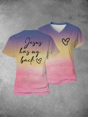 Women's Faith Cross Jesus Has My Back Printed Casual Shirt
