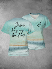 Women's Faith Cross Jesus Has My Back Printed Casual Shirt