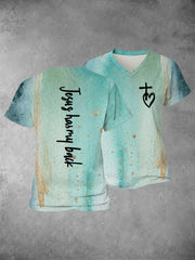 Women's Faith Cross Jesus Has My Back Printed Casual Shirt