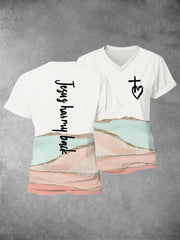 Women's Faith Cross Jesus Has My Back Printed Casual Shirt