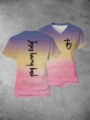 Women's Faith Cross Jesus Has My Back Printed Casual Shirt