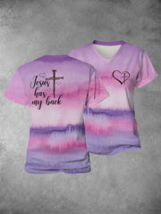 Women's Faith Cross Jesus Has My Back Printed Casual Shirt