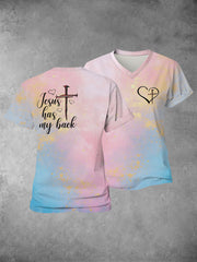 Women's Faith Cross Jesus Has My Back Printed Casual Shirt