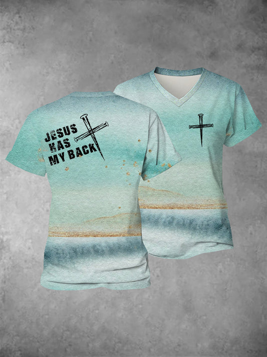 Women's Faith Cross Jesus Has My Back Printed Casual Shirt